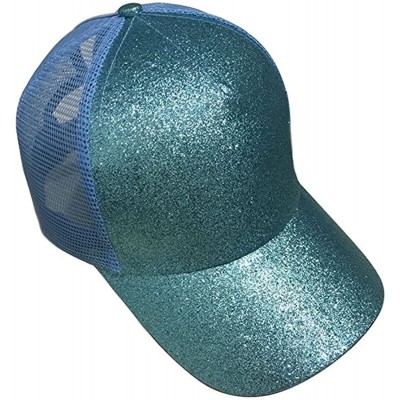 Skullies & Beanies Ponytail Cap Messy Trucker Adjustable Visor Baseball Cap Hat Unisex - Glitter Light Blue - CV18EYL06X4 $15.68