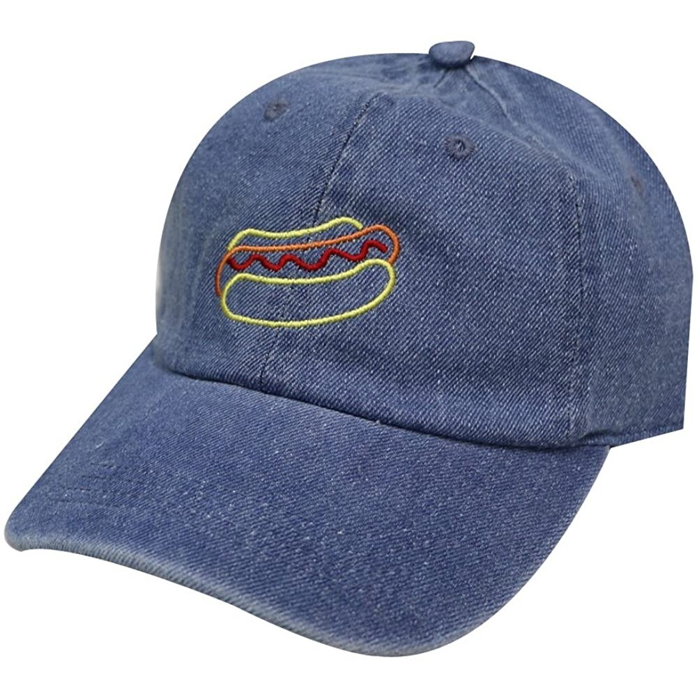 Baseball Caps Hotdog Cotton Baseball Dad Caps - Neon Sign Denim - C0185LNSENK $14.81