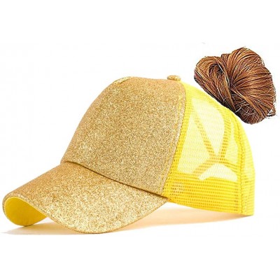 Baseball Caps Adjustable Ponytail Messy Buns Sequined Baseball Hat - Yellow - CX18ORLNIY5 $23.73