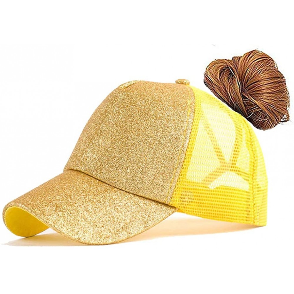 Baseball Caps Adjustable Ponytail Messy Buns Sequined Baseball Hat - Yellow - CX18ORLNIY5 $8.70