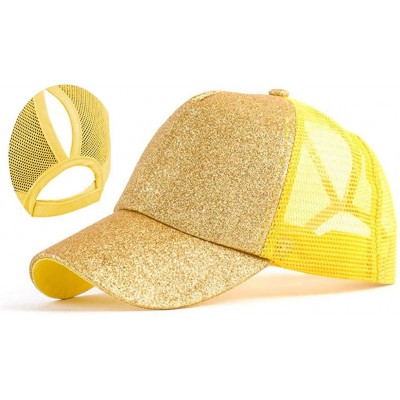 Baseball Caps Adjustable Ponytail Messy Buns Sequined Baseball Hat - Yellow - CX18ORLNIY5 $8.70