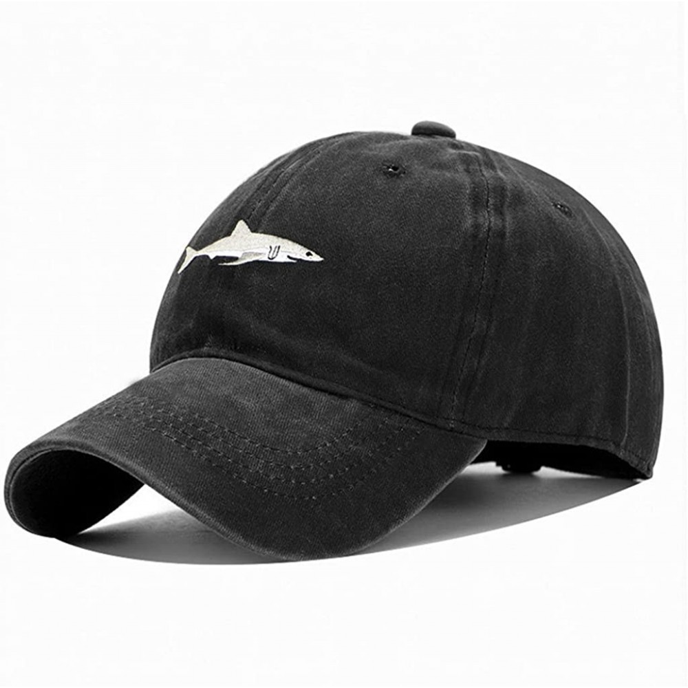 Baseball Caps Shark Embroidery Washed Baseball Cap Adjustable 100% Cotton Dad Hats for Men Women - Grey - CZ18G0SHK9L $13.82