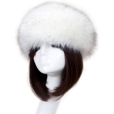 Skullies & Beanies Women's Faux Fur Headband Soft Winter Cossack Russion Style Hat Cap - White&black - CL18L8IGLRA $25.86