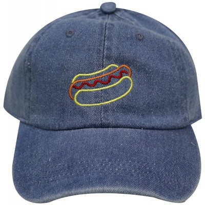 Baseball Caps Hotdog Cotton Baseball Dad Caps - Neon Sign Denim - C0185LNSENK $14.81