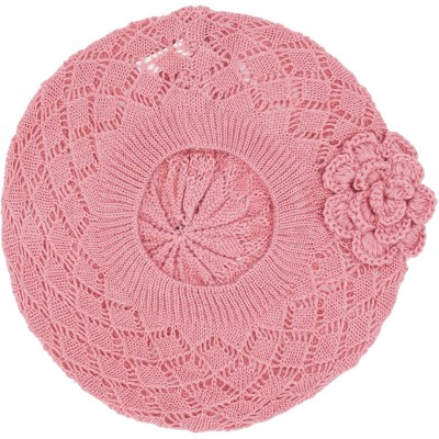 Berets Womens Crochet Flower Beanie Hats Lightweight Cutout Knit Beret Fashion Cap - Peach Diamond - CD12LCQ7PQ9 $9.59