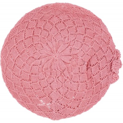 Berets Womens Crochet Flower Beanie Hats Lightweight Cutout Knit Beret Fashion Cap - Peach Diamond - CD12LCQ7PQ9 $9.59