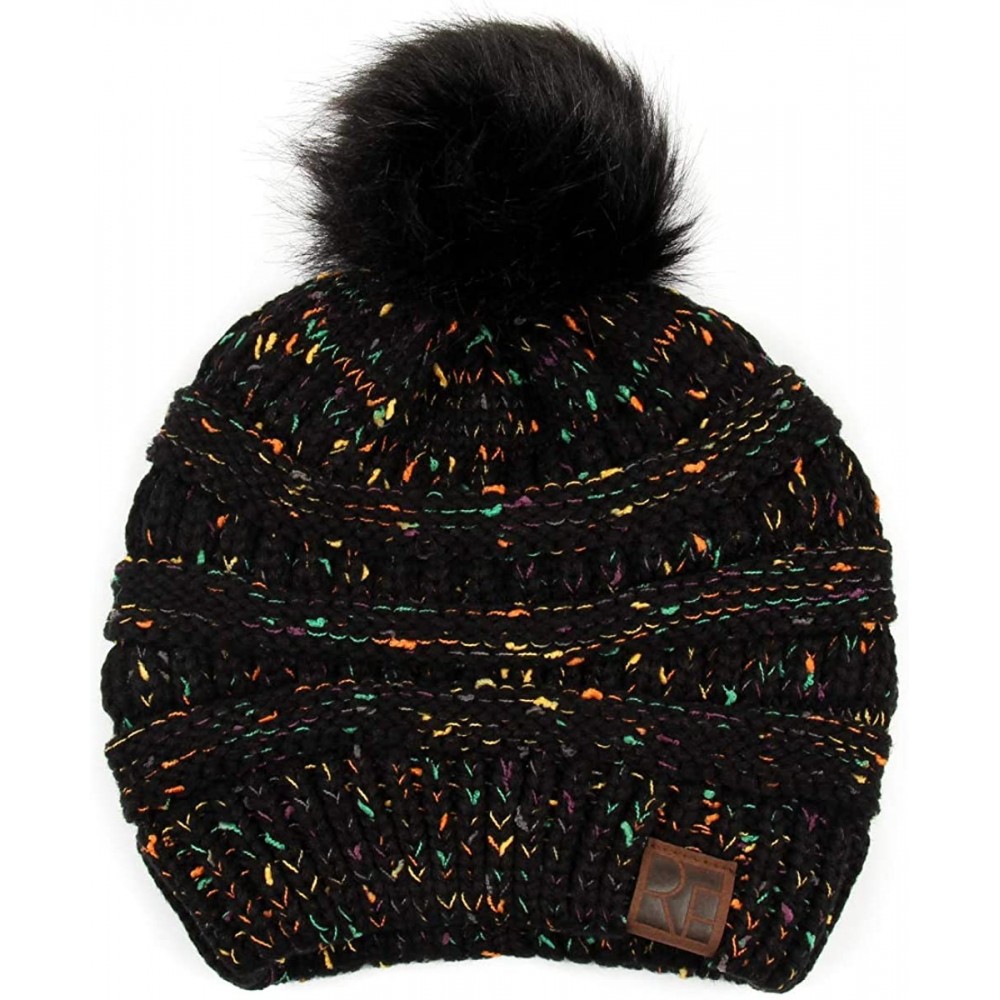 Skullies & Beanies Classic Cable Knit Beanie Detachable - Pom Pom - Black Confetti - CI18Y2AQNY5 $10.70