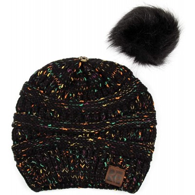 Skullies & Beanies Classic Cable Knit Beanie Detachable - Pom Pom - Black Confetti - CI18Y2AQNY5 $10.70