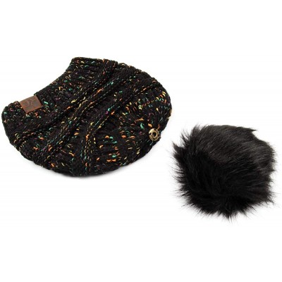 Skullies & Beanies Classic Cable Knit Beanie Detachable - Pom Pom - Black Confetti - CI18Y2AQNY5 $10.70