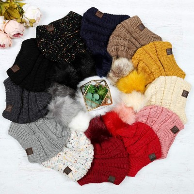 Skullies & Beanies Classic Cable Knit Beanie Detachable - Pom Pom - Black Confetti - CI18Y2AQNY5 $10.70