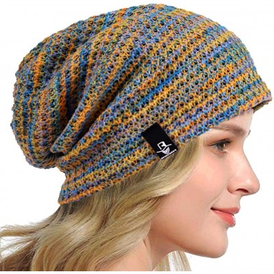 Skullies & Beanies Women's Slouchy Beanie Knit Beret Skull Cap Baggy Winter Summer Hat B08w - Blue/Yellow/Purple - CR18UATR4Y...
