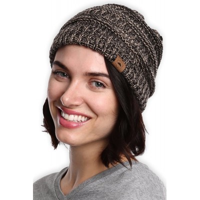 Skullies & Beanies Womens Cable Knit Beanie - Warm & Soft Stretch Winter Hats for Cold Weather - Black Gold Mix - CU184ALCIEH...