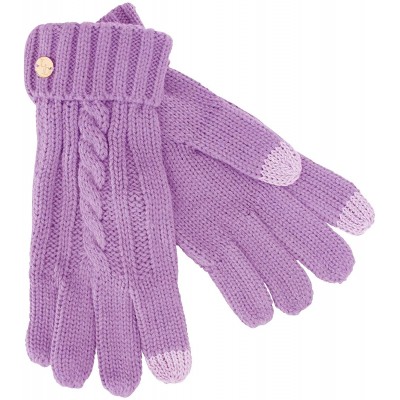 Skullies & Beanies Cable Knit 3 Piece Beanie Hat Texting Gloves & Matching Scarf Set - Purple - CW18DXZEN9S $17.90