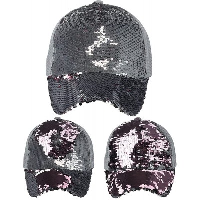 Baseball Caps Ponycap Messy Bun Ponytail Reversible Magic Sequin Adjustable Baseball Cap - Silver/Rose - C218CIZSKE2 $15.01