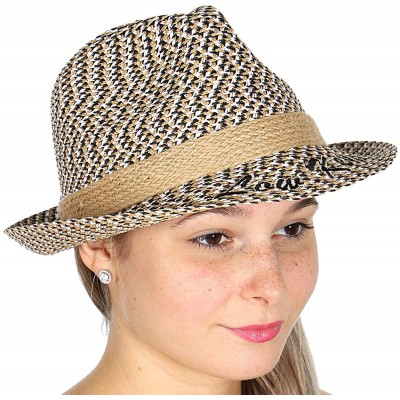 Bucket Hats Straw Bucket Fedora Beach Sun Hats for Women- Sun Protection Panama- Unisex - Band Black - CY18ERGAN76 $11.29