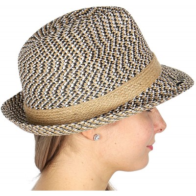 Bucket Hats Straw Bucket Fedora Beach Sun Hats for Women- Sun Protection Panama- Unisex - Band Black - CY18ERGAN76 $11.29
