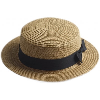 Sun Hats Adult Boater Caps Straw Hats - Khaki - C112E1V41PP $11.96
