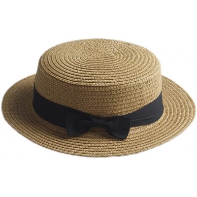 Sun Hats Adult Boater Caps Straw Hats - Khaki - C112E1V41PP $11.96