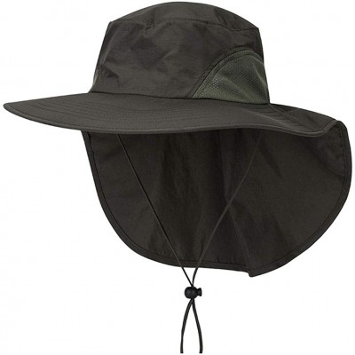 Sun Hats Quick-Dry Sun-Hat Fishing with Neck-Flap - Mens UV Protection Cap Wide Brim - Army Green - CK18S69KSY2 $14.42