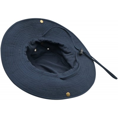 Sun Hats Women Fishing Sun Hat Wide Brim Breathable Cotton Safari Hat with Strap - Navy Blue - CD18R4ODCEG $12.60