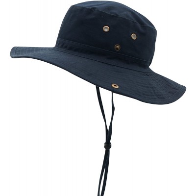 Sun Hats Women Fishing Sun Hat Wide Brim Breathable Cotton Safari Hat with Strap - Navy Blue - CD18R4ODCEG $12.60