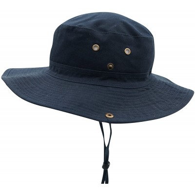 Sun Hats Women Fishing Sun Hat Wide Brim Breathable Cotton Safari Hat with Strap - Navy Blue - CD18R4ODCEG $12.60
