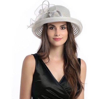 Sun Hats Lady's Organza Wide Brim Bowler Hat Kentucky Derby Church Dress Sun Hat - Grey - C218GL06LA7 $18.63