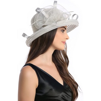 Sun Hats Lady's Organza Wide Brim Bowler Hat Kentucky Derby Church Dress Sun Hat - Grey - C218GL06LA7 $18.63