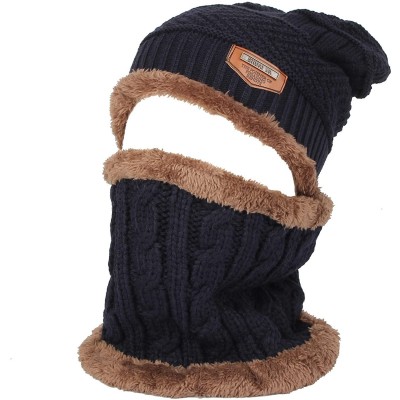 Skullies & Beanies Fleece Winter Knit Beanie Hat Slouchy Cap Neck Warmer GZX0020 - Navy - CI18KMIDOGT $12.54