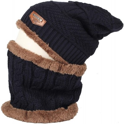 Skullies & Beanies Fleece Winter Knit Beanie Hat Slouchy Cap Neck Warmer GZX0020 - Navy - CI18KMIDOGT $12.54
