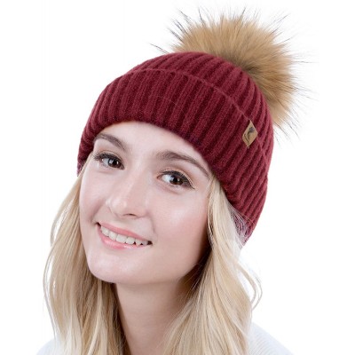 Skullies & Beanies Winter Beanie Hats Cute Pom Pom Hat Knit Hat Soft Warm Ski Caps for Women、Girl - Wine - CU18TH360WE $7.05