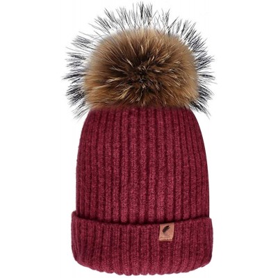 Skullies & Beanies Winter Beanie Hats Cute Pom Pom Hat Knit Hat Soft Warm Ski Caps for Women、Girl - Wine - CU18TH360WE $7.05