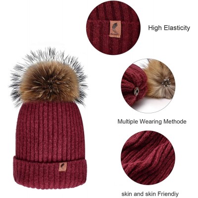 Skullies & Beanies Winter Beanie Hats Cute Pom Pom Hat Knit Hat Soft Warm Ski Caps for Women、Girl - Wine - CU18TH360WE $7.05