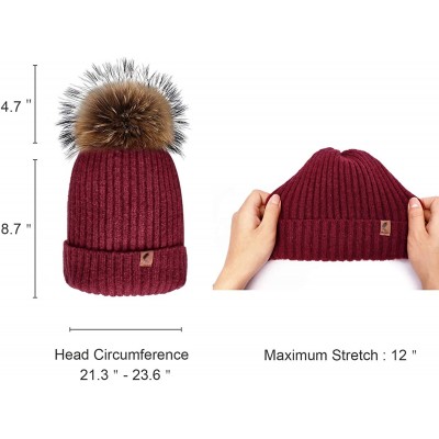 Skullies & Beanies Winter Beanie Hats Cute Pom Pom Hat Knit Hat Soft Warm Ski Caps for Women、Girl - Wine - CU18TH360WE $7.05