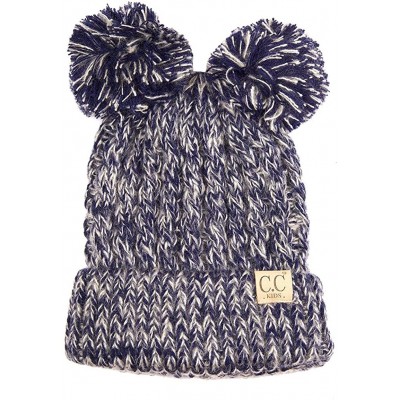 Skullies & Beanies Children Kid Toddler Girl Boy Colorful Knit Beanie with Knit Double Pom Pom - Navy - CL12K501WOJ $15.19