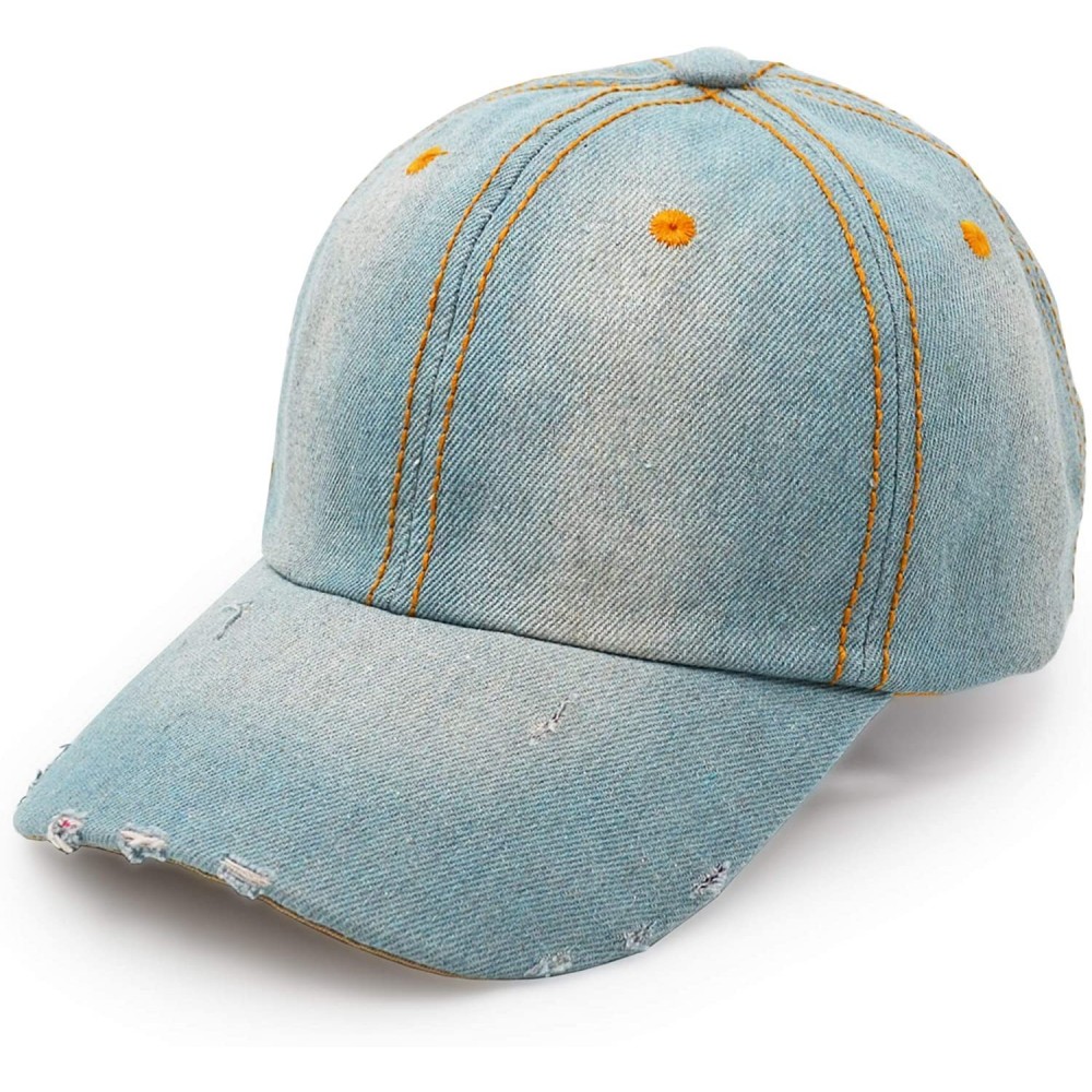 Baseball Caps Denim Baseball Cap- Unisex Sport Hat Casual Women Men Sun Hat Outdoor Cowboy Cap Dilapidated Design - Sky Blue ...