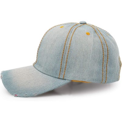 Baseball Caps Denim Baseball Cap- Unisex Sport Hat Casual Women Men Sun Hat Outdoor Cowboy Cap Dilapidated Design - Sky Blue ...