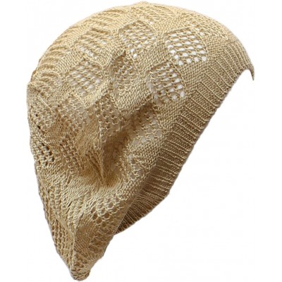 Berets Womens Knit Beanie Beret Hat Lightweight Fashion Accessory Crochet Cutouts - Beige - CE11TILOTDN $27.34