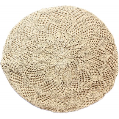 Berets Womens Knit Beanie Beret Hat Lightweight Fashion Accessory Crochet Cutouts - Beige - CE11TILOTDN $11.58