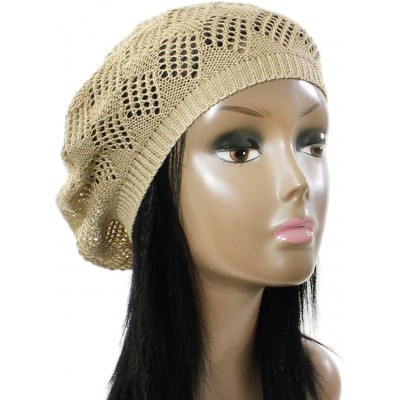 Berets Womens Knit Beanie Beret Hat Lightweight Fashion Accessory Crochet Cutouts - Beige - CE11TILOTDN $11.58