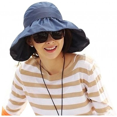 Sun Hats Womens Foldable Anti UV Sun Hat Cap Big Brim Floppy Travel Beach Bucket Hat UPF50+ - Navy - CN11ZPG69YR $15.19