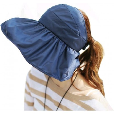 Sun Hats Womens Foldable Anti UV Sun Hat Cap Big Brim Floppy Travel Beach Bucket Hat UPF50+ - Navy - CN11ZPG69YR $15.19