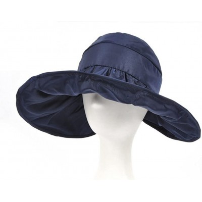 Sun Hats Womens Foldable Anti UV Sun Hat Cap Big Brim Floppy Travel Beach Bucket Hat UPF50+ - Navy - CN11ZPG69YR $15.19