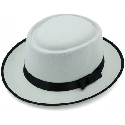 Fedoras Unisex Felt Pork Pie Cap Porkpie Hat Upturn Short Brim Black Ribbon Band - Beige - CG182MEKX0D $8.22
