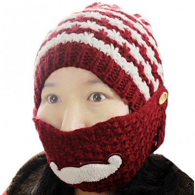 Bomber Hats Women's Beard Mustache Knitted Striped PHat Hip Hop Beanie Cap - Rust - C311S8E0W7N $8.74