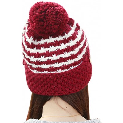 Bomber Hats Women's Beard Mustache Knitted Striped PHat Hip Hop Beanie Cap - Rust - C311S8E0W7N $8.74