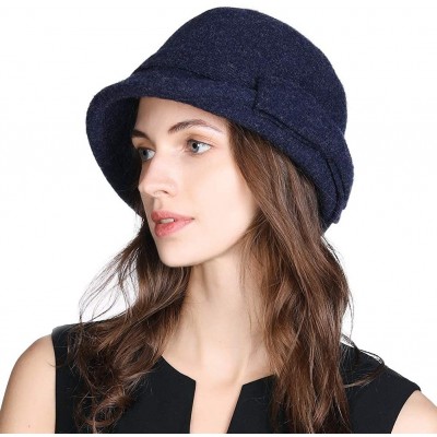 Bucket Hats Womens 1920s Vintage Wool Felt Cloche Bucket Bowler Hat Winter Crushable - 00767_navyblue - C118AN0W88T $25.61