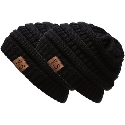 Skullies & Beanies Trendy Slouchy Beanie Hat Unisex Soft Warm Oversized Chunky Cable Knit Thick Cap (2Pack Black) - CP186X8L5...