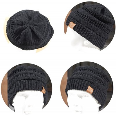 Skullies & Beanies Trendy Slouchy Beanie Hat Unisex Soft Warm Oversized Chunky Cable Knit Thick Cap (2Pack Black) - CP186X8L5...