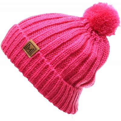 Skullies & Beanies Women's Oversized Chunky Soft Warm Rib Knit Pom Pom Beanie Hat with Sherpa Lined - Hot Pink - CQ18IGSOGR4 ...